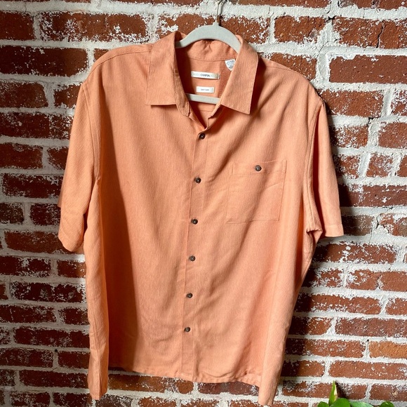 Men’s orange silky casual button down - Picture 3 of 7